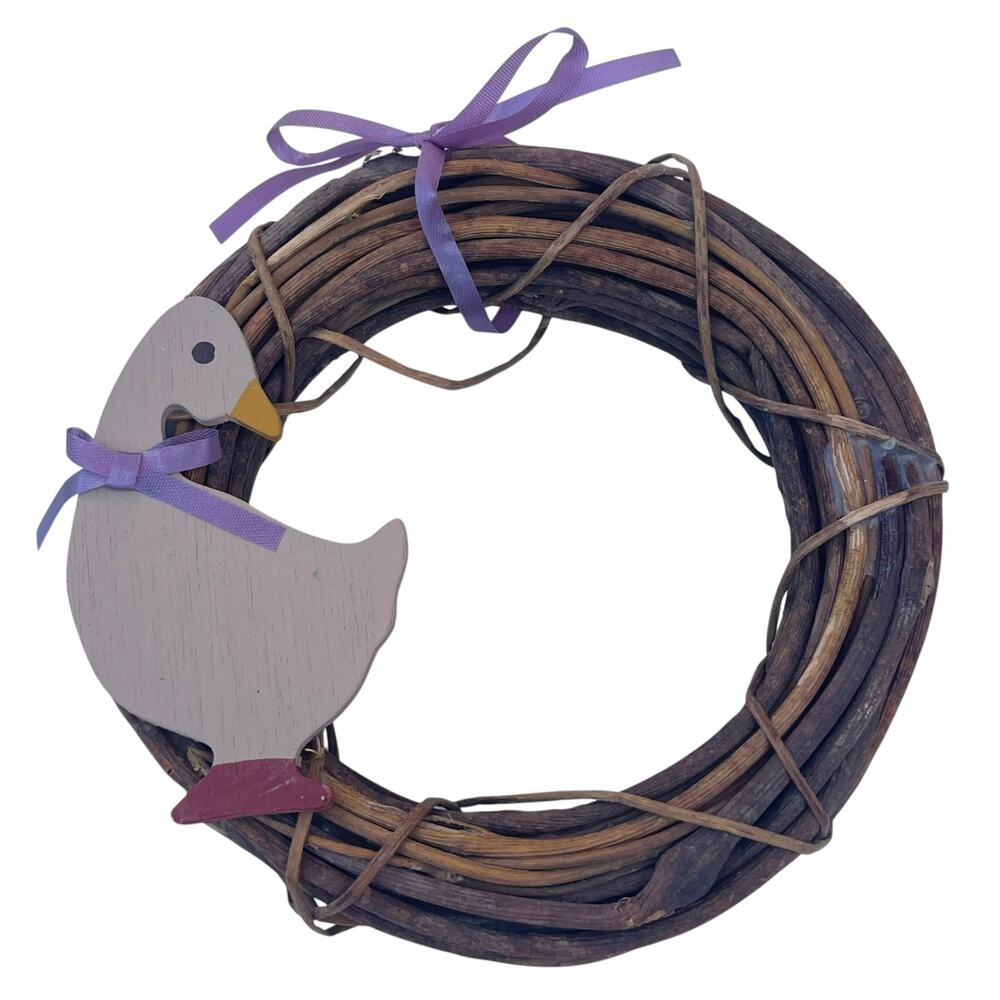 Mini Grapevine Wreath Wood Goose Lavender Bow Country Farmhouse Decor